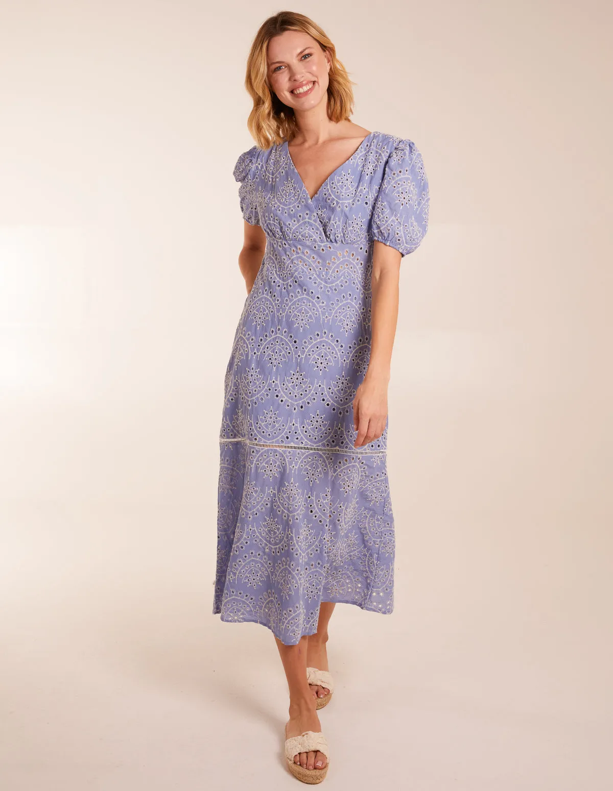 Broderie Anglaise Puff Sleeve Midi Dress sold by Blue Vanilla