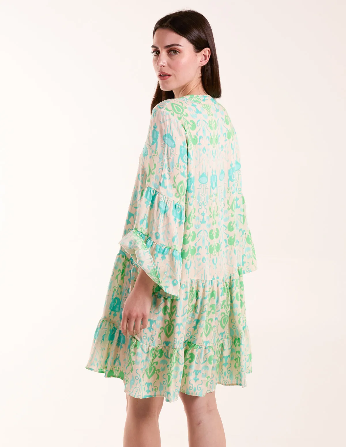 Pin Tuck Tiered Abstract Smock Dress sold by Blue Vanilla product image thumbnail 4