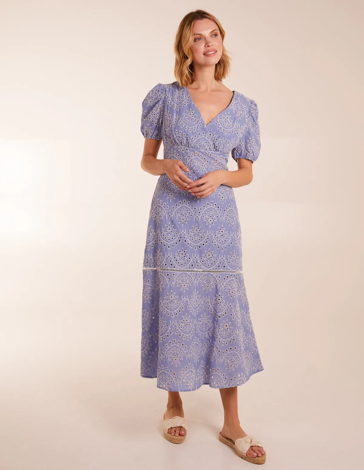 Broderie Anglaise Puff Sleeve Midi Dress sold by Blue Vanilla product image thumbnail 3