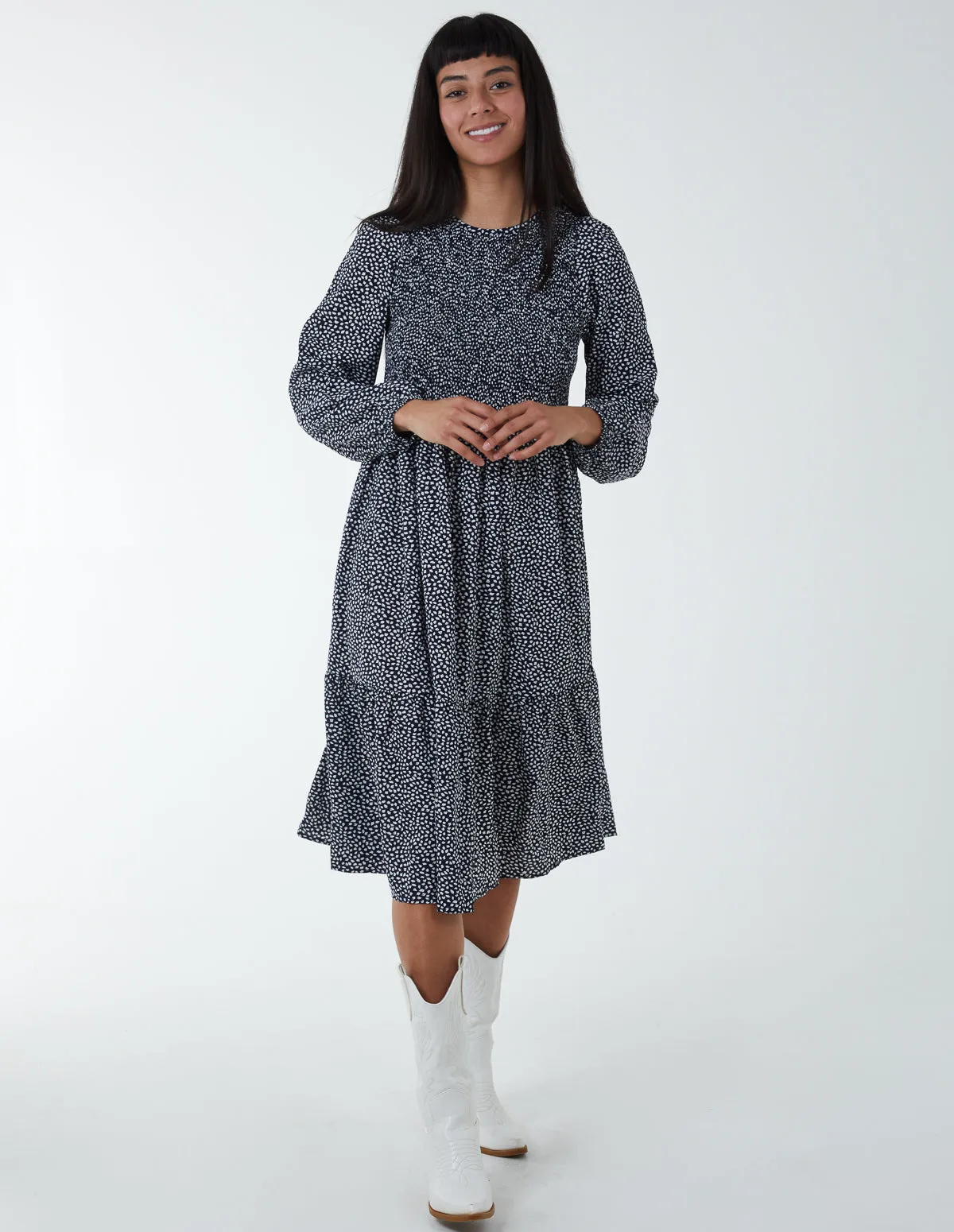 Floral Long Sleeve Tiered Dress sold by Blue Vanilla