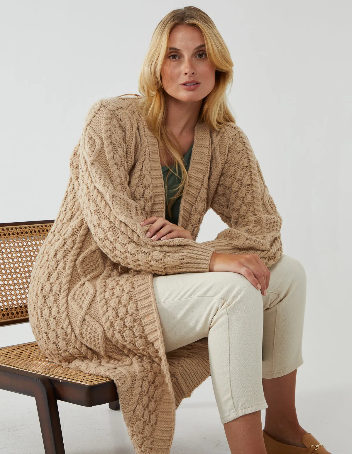 V Neck Cable Long Cardigan sold by Blue Vanilla product image thumbnail 2