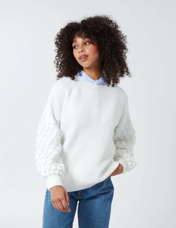 Crewneck Jumper With Scalloped Knit Sleeve sold by Blue Vanilla