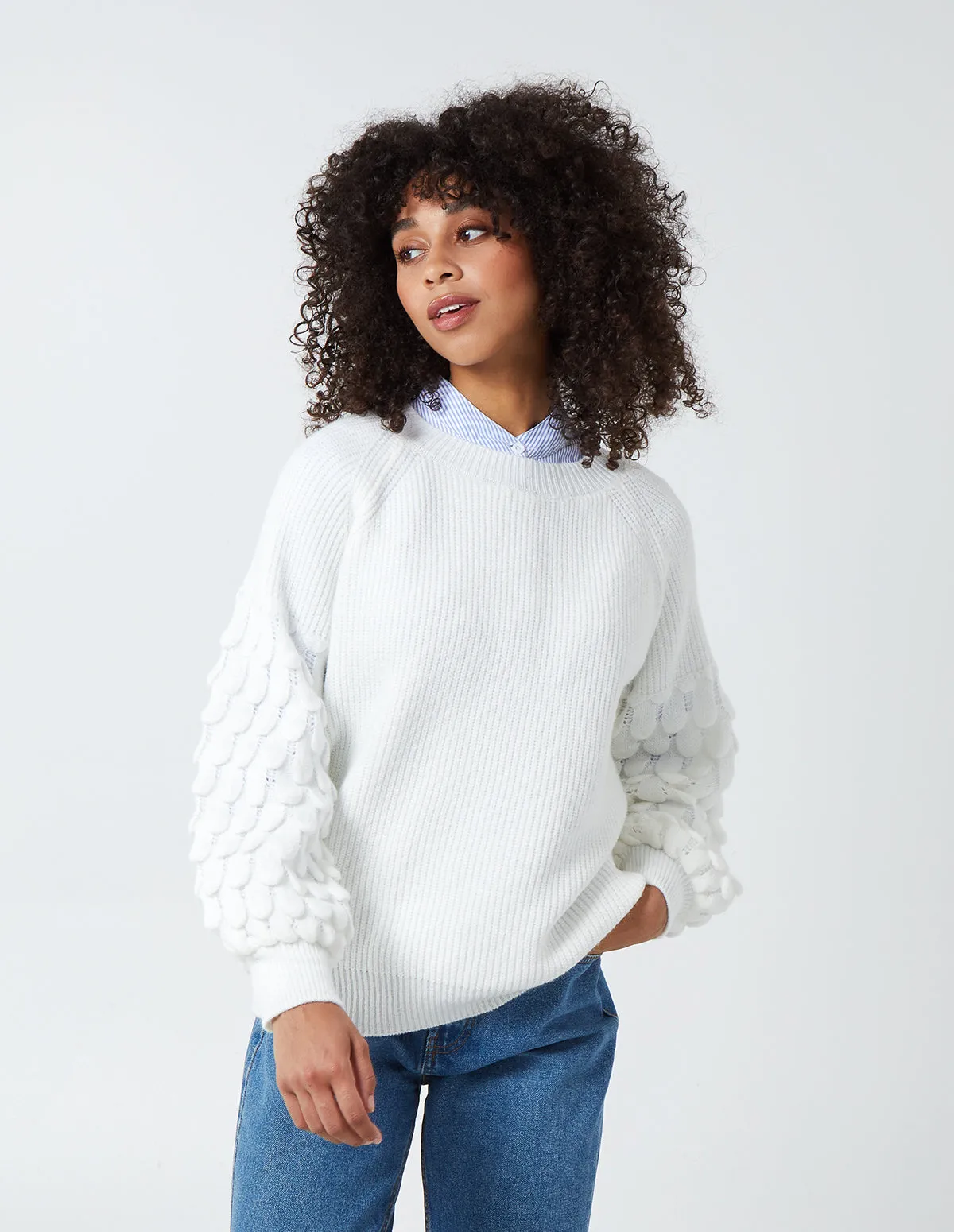 Crewneck Jumper With Scalloped Knit Sleeve sold by Blue Vanilla
