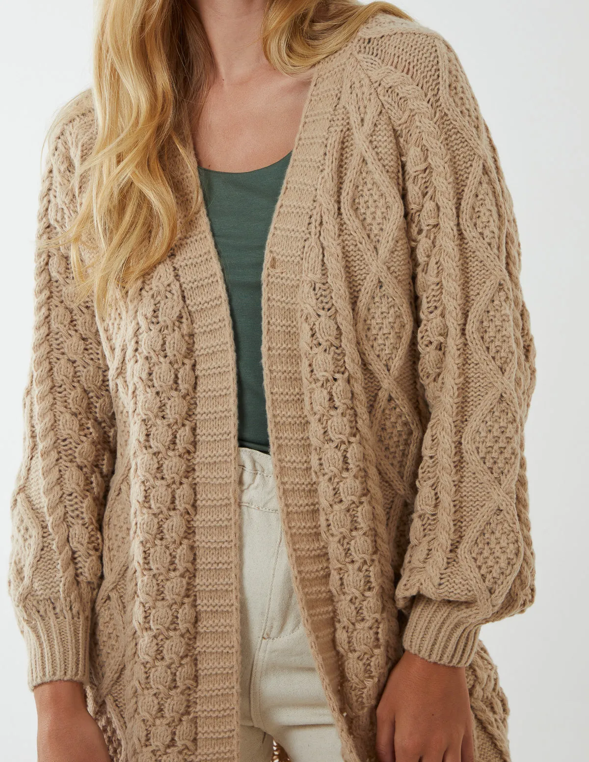 V Neck Cable Long Cardigan sold by Blue Vanilla product image thumbnail 3