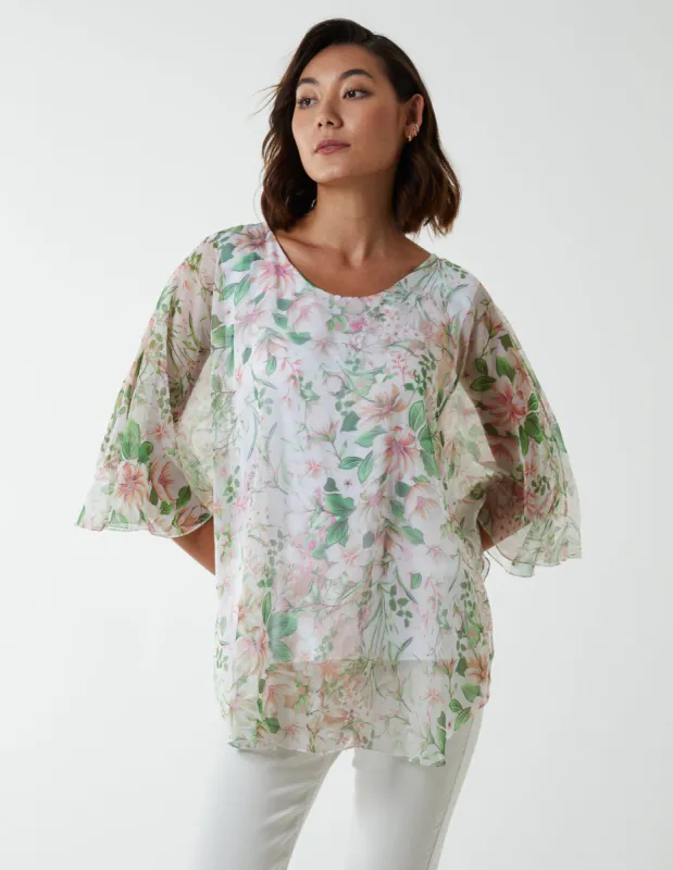 Garden Floral Curved Poncho Blouse made by Blue Vanilla