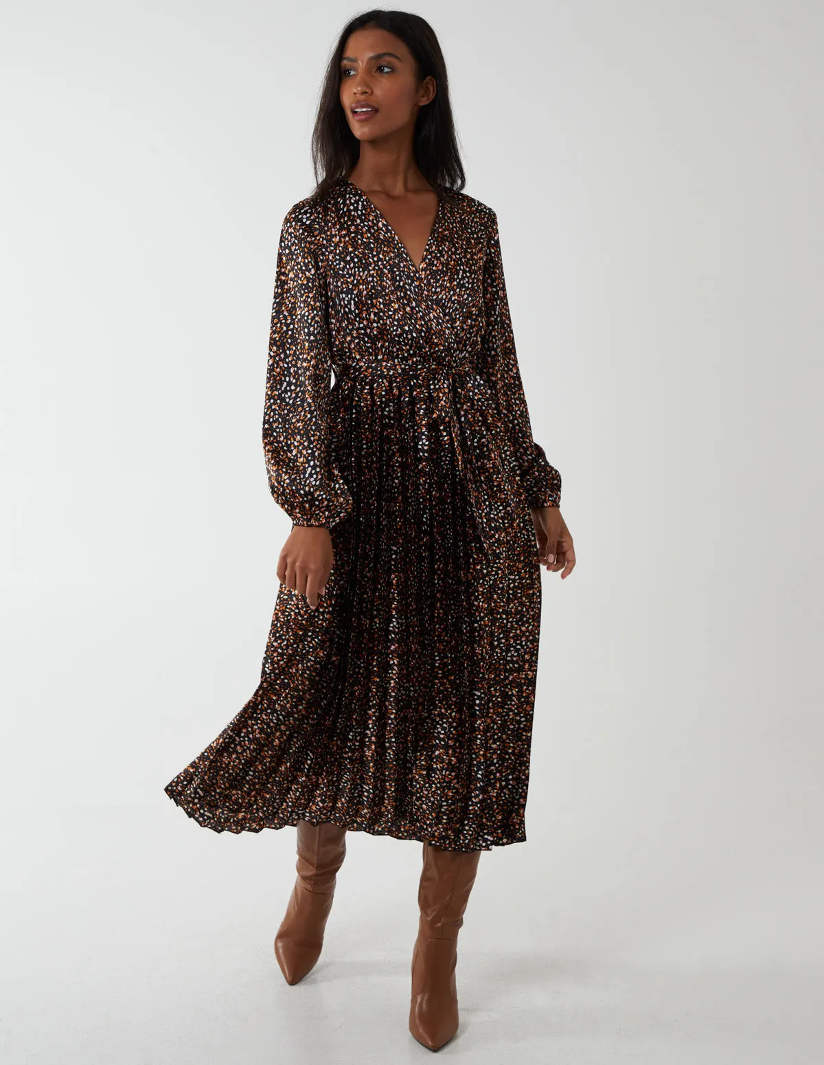 Wrap Front Belted Pleated Midi Dress sold by Blue Vanilla product image thumbnail 3