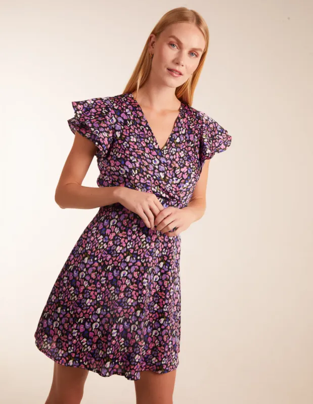 Animal Print Wrap Ruffle Mini Dress sold by Blue Vanilla