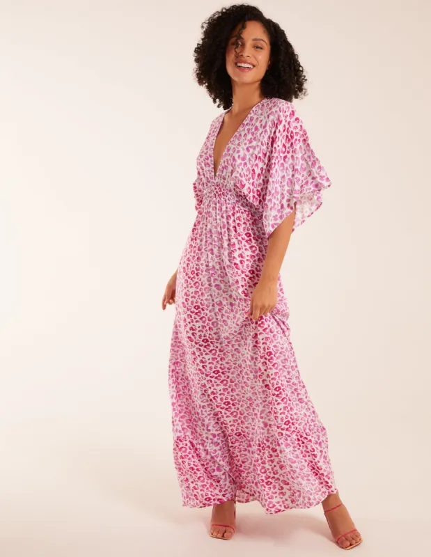 Elasticated Waist Tier Hem Angel Sleeve Maxi Dress made by Blue Vanilla