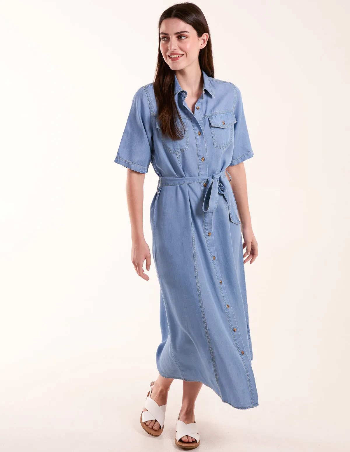 Tencel Button Front Midi Shirt Dress sold by Blue Vanilla product image thumbnail 3