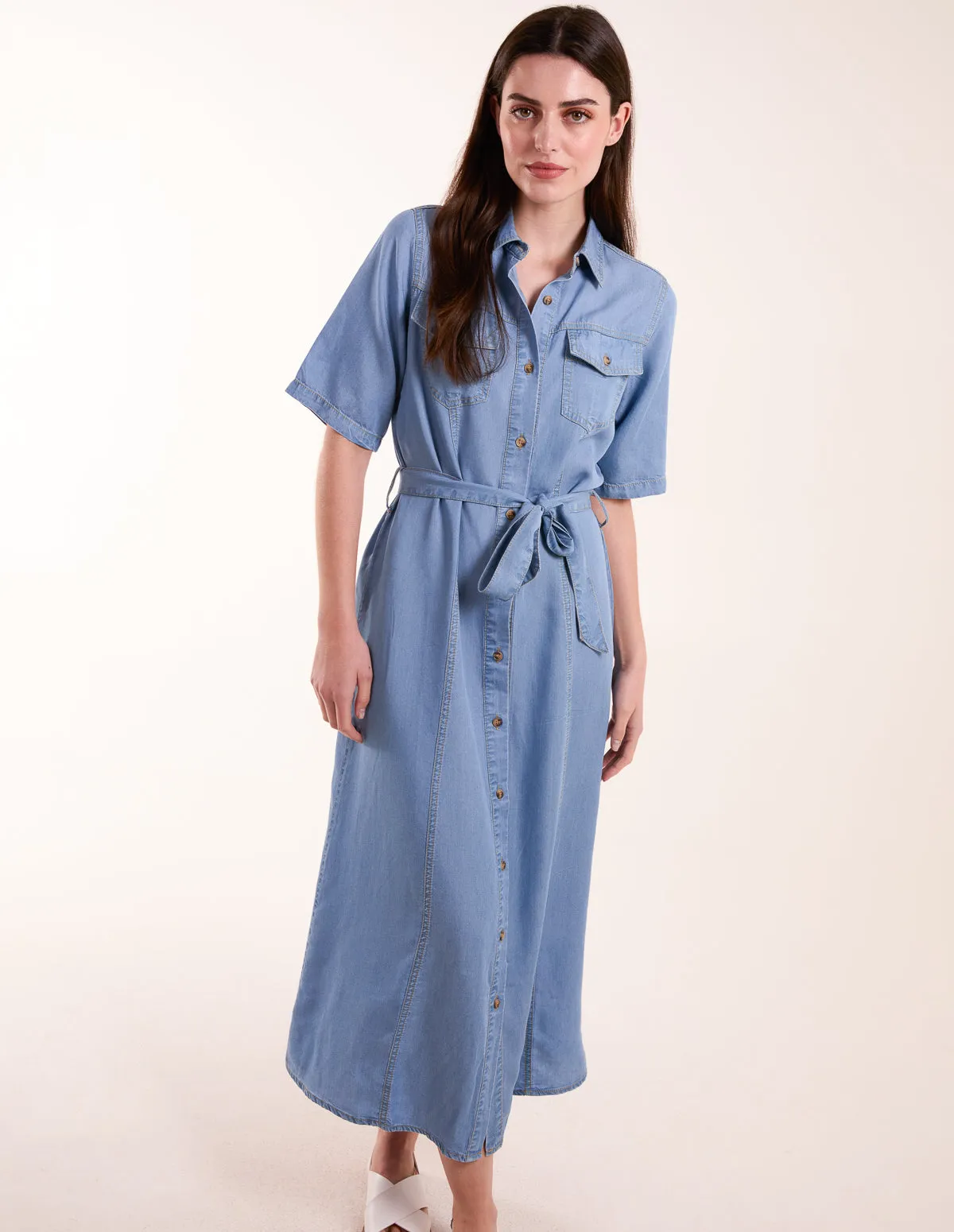 Tencel Button Front Midi Shirt Dress sold by Blue Vanilla