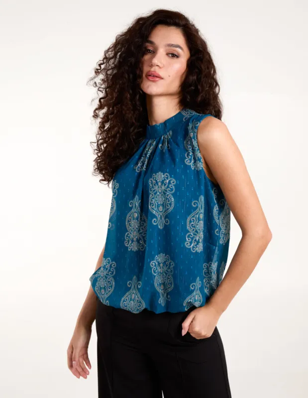 Sleeveless High Neck Puff Ball Top sold by Blue Vanilla