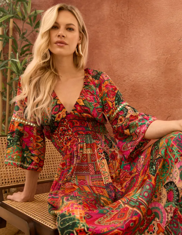 Embellished Sleeve V Neck Maxi Dress sold by Blue Vanilla