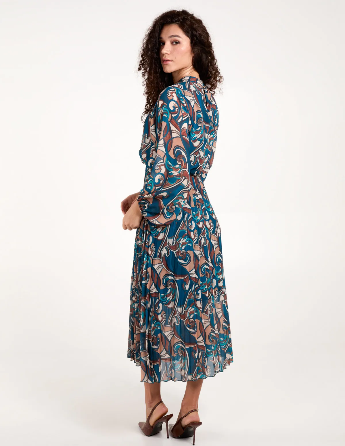 Swirl Print High Neck Blouson Pleated Dress sold by Blue Vanilla product image thumbnail 4