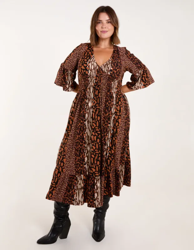 Curve Patchwork Animal Midi Dress made by Blue Vanilla