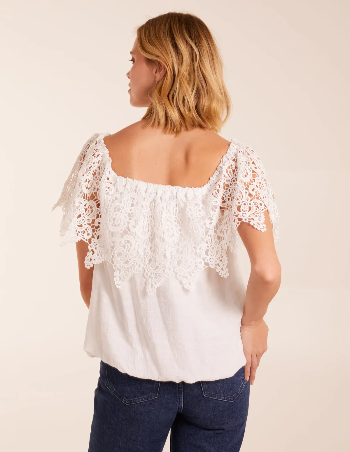 Crochet Lace Milkmaid Puff Ball Top sold by Blue Vanilla product image thumbnail 4