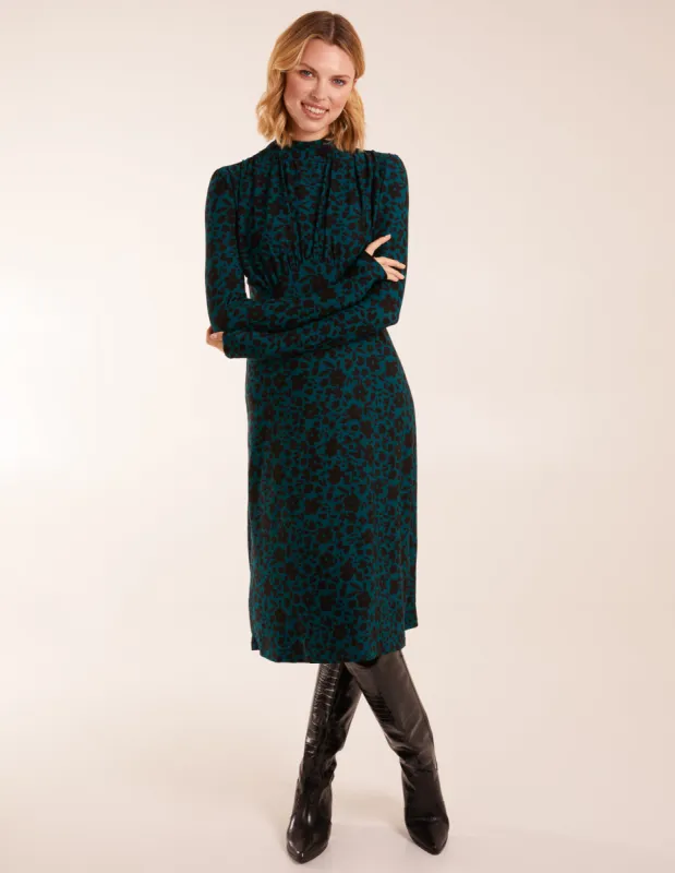 Ruched Front Frill Cuff Midi Dress sold by Blue Vanilla