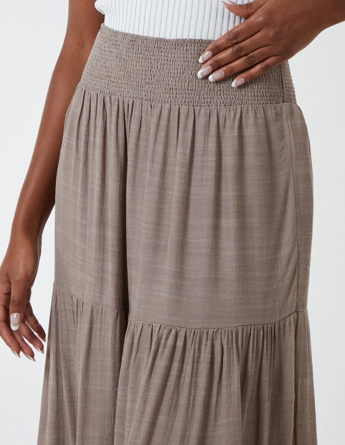 Shirring Waist Tiered Maxi Skirt sold by Blue Vanilla product image thumbnail 3