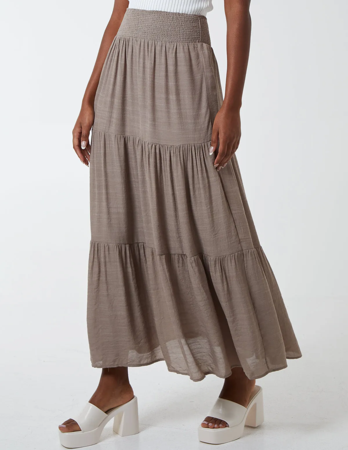 Shirring Waist Tiered Maxi Skirt sold by Blue Vanilla product image thumbnail 2