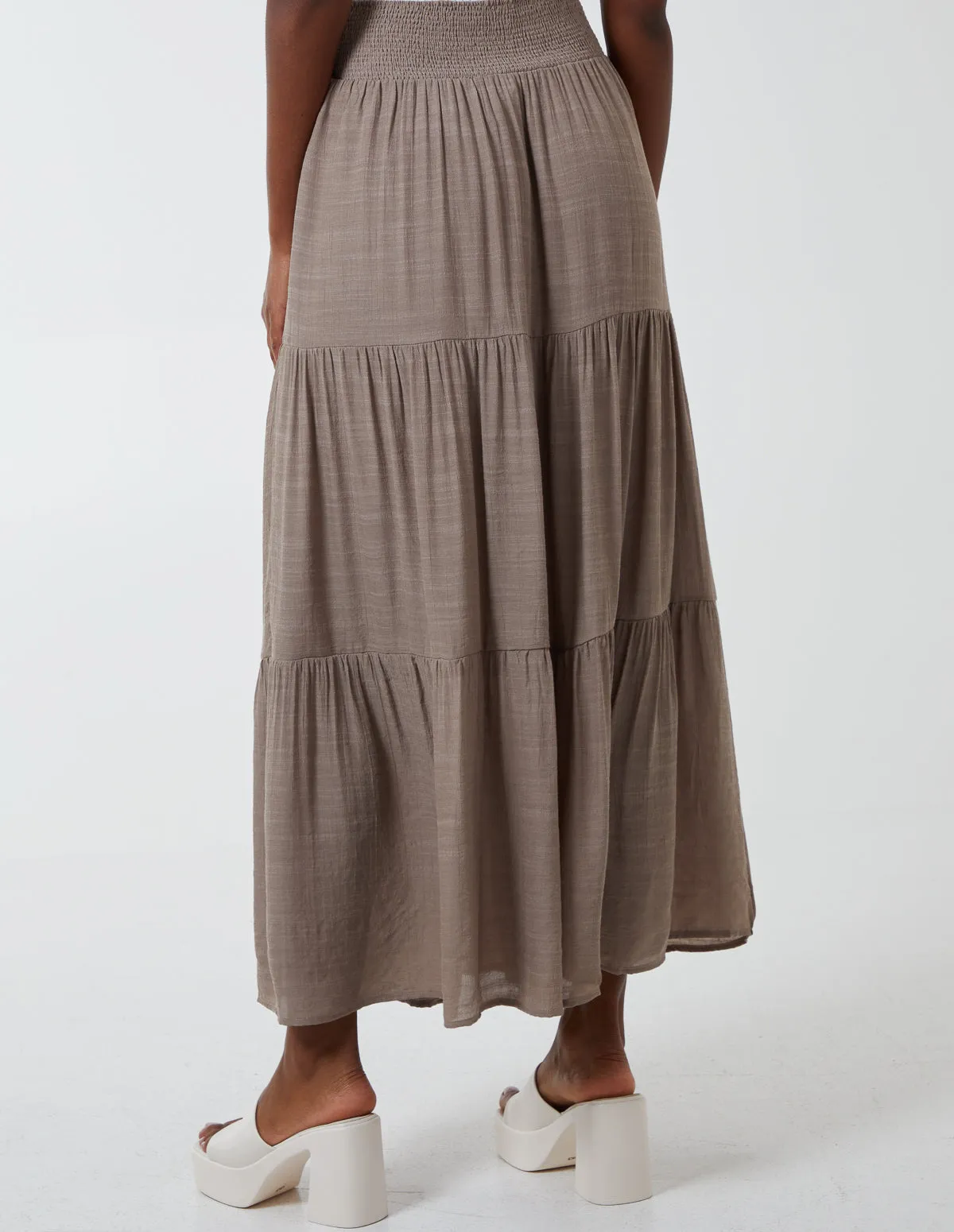 Shirring Waist Tiered Maxi Skirt sold by Blue Vanilla product image thumbnail 4