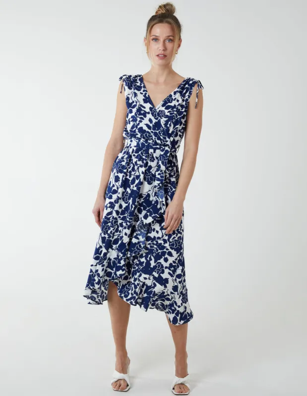 Wrap Front Midi Dress With Ruffle Hem sold by Blue Vanilla