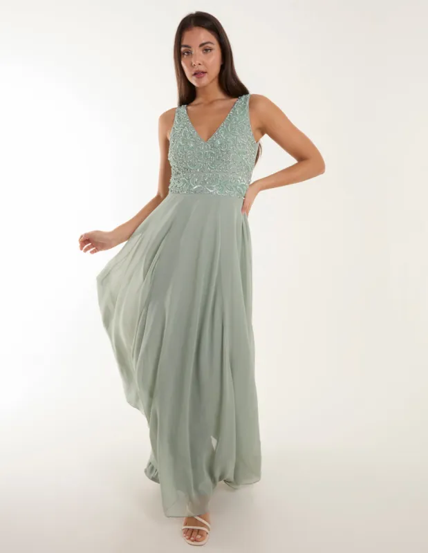 Embellished V-Neck Maxi Dress sold by Blue Vanilla