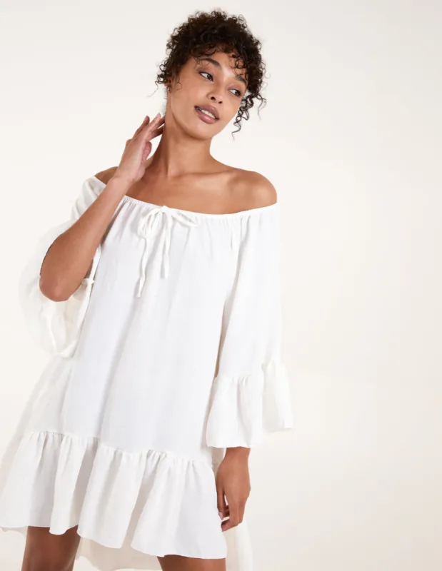 Tie Neck Tiered Tunic Dress sold by Blue Vanilla