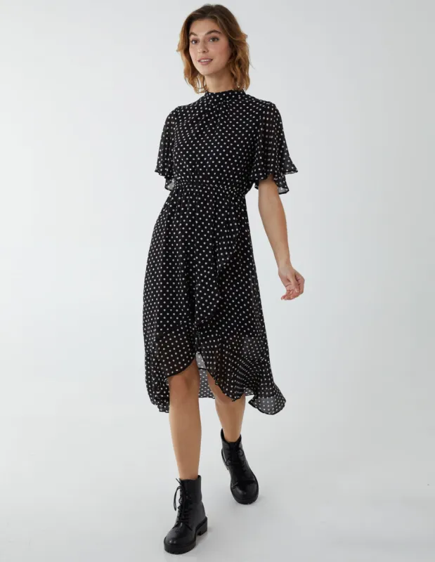 Blouson Wrap Skirt Ruffle Midi Dress sold by Blue Vanilla