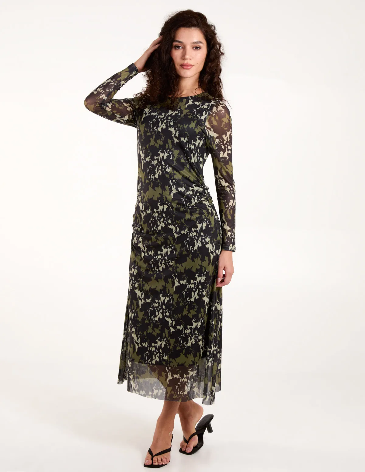 Ruched Mesh Midi Dress sold by Blue Vanilla