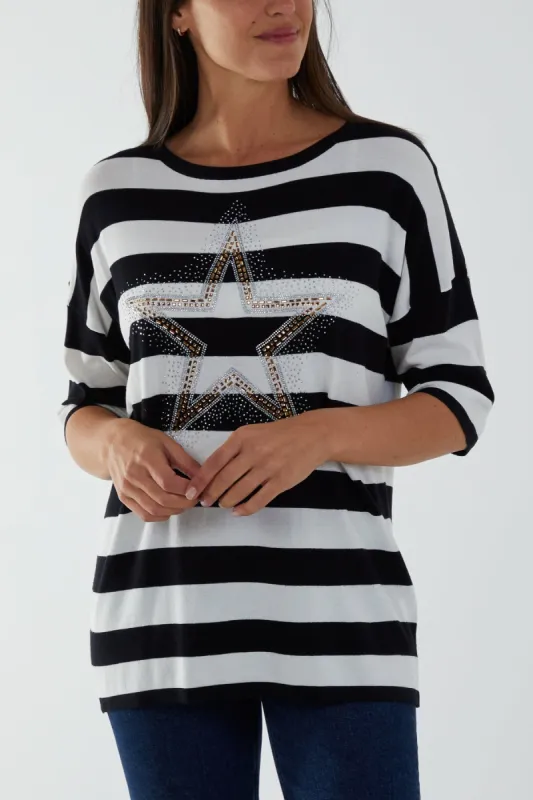 Striped T Shirt With Diamante Star sold by Blue Vanilla