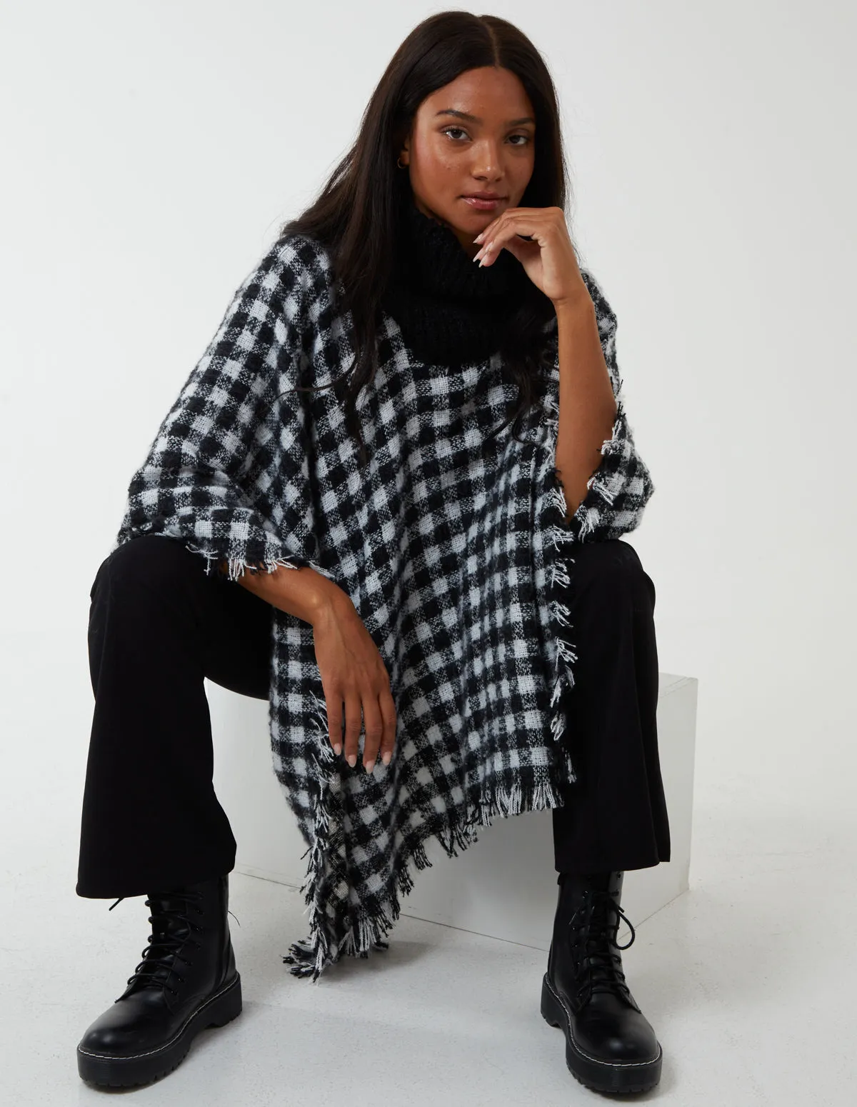 Check Roll Neck Poncho sold by Blue Vanilla product image thumbnail 2