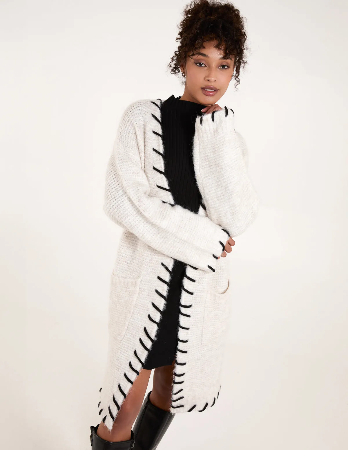 Blanket Stitch Longline Cardigan sold by Blue Vanilla