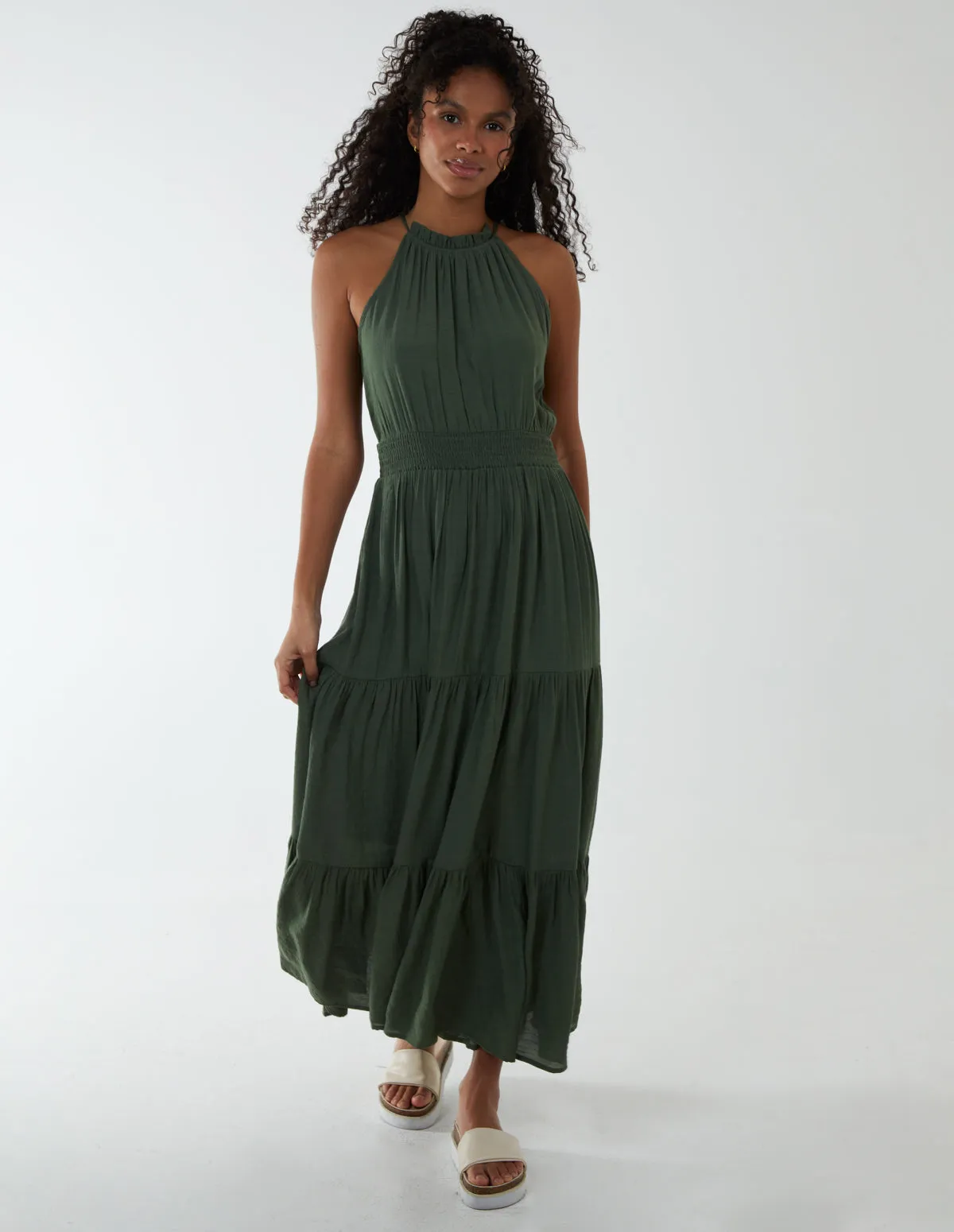 Drawstring Maxi Halter Neck Maxi Dress sold by Blue Vanilla