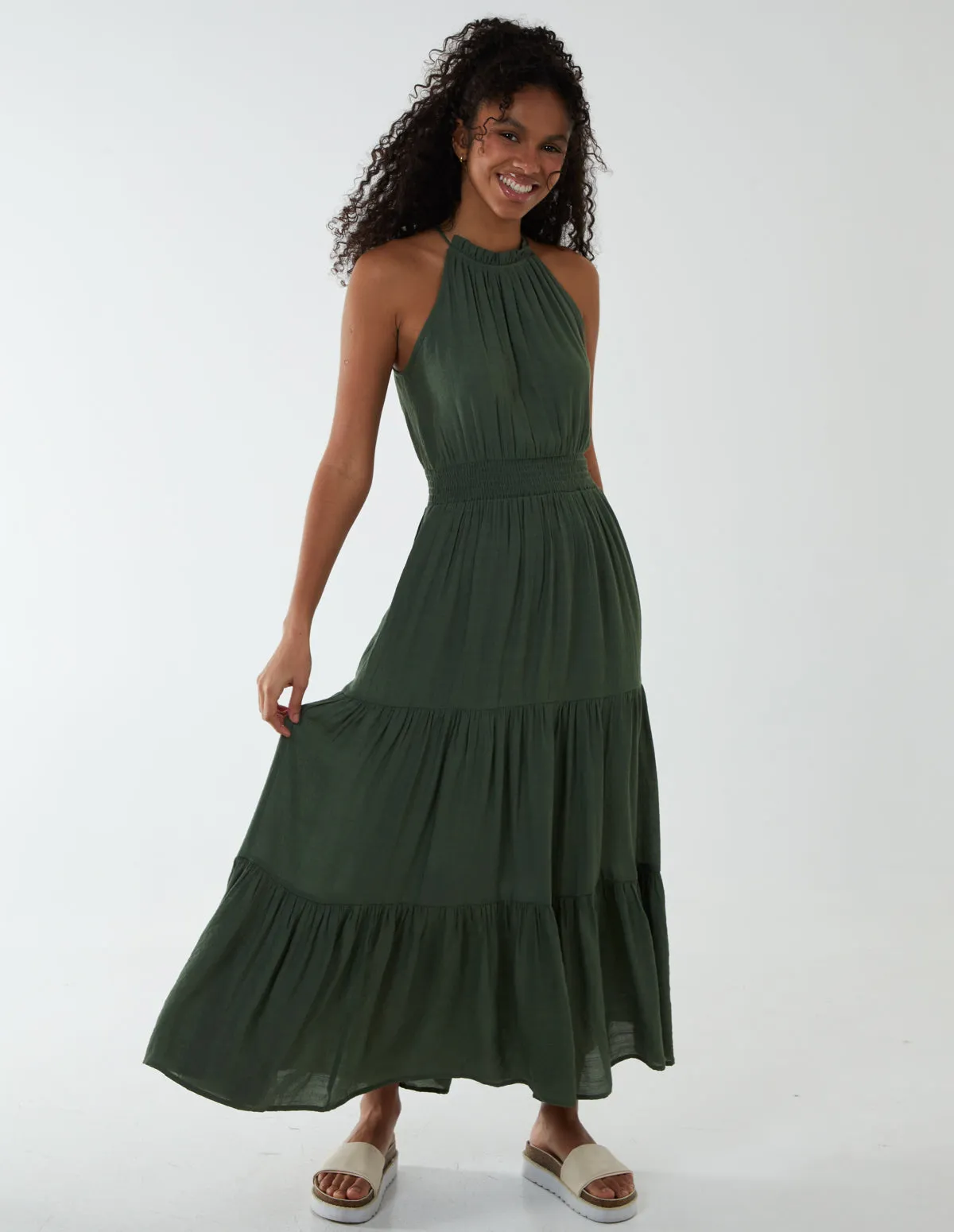 Drawstring Maxi Halter Neck Maxi Dress sold by Blue Vanilla product image thumbnail 3