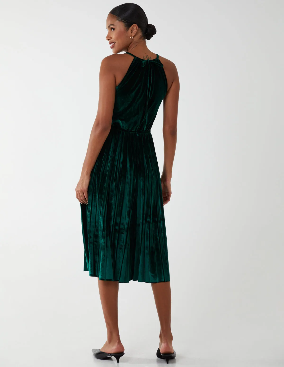 Halter Neck Pleated Velvet Midi Dress sold by Blue Vanilla product image thumbnail 5