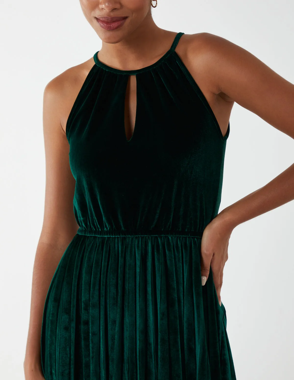 Halter Neck Pleated Velvet Midi Dress sold by Blue Vanilla product image thumbnail 3