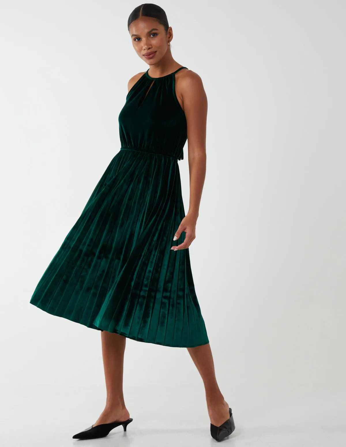 Halter Neck Pleated Velvet Midi Dress sold by Blue Vanilla product image thumbnail 2