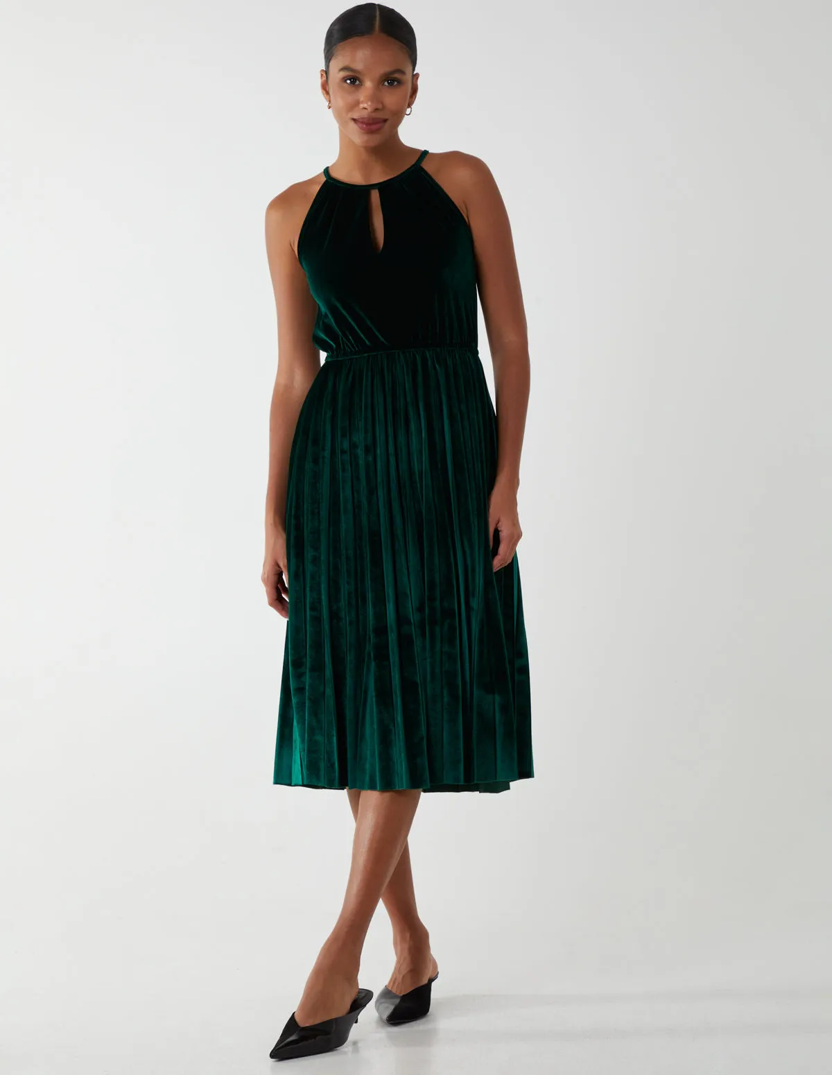 Halter Neck Pleated Velvet Midi Dress sold by Blue Vanilla product image thumbnail 4
