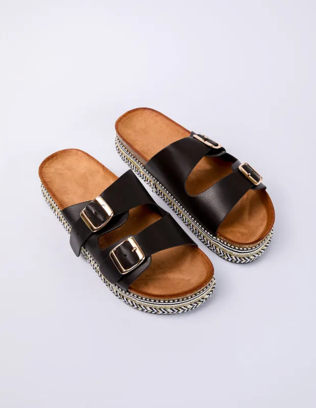 Contrast Woven Base Buckle Sandals sold by Blue Vanilla