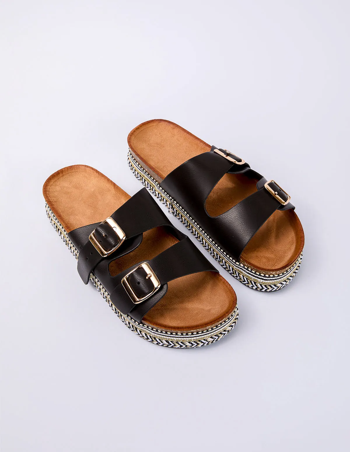 Contrast Woven Base Buckle Sandals sold by Blue Vanilla