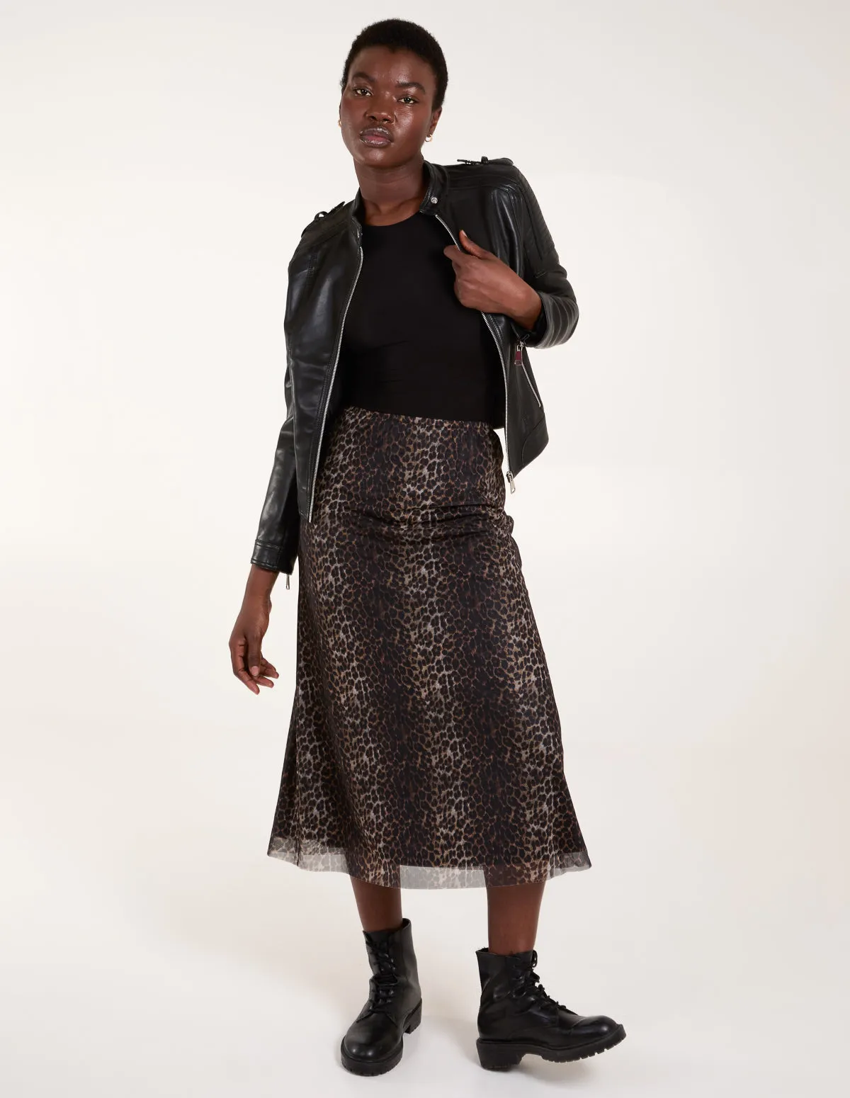 Leopard Mesh Midi Skirt sold by Blue Vanilla