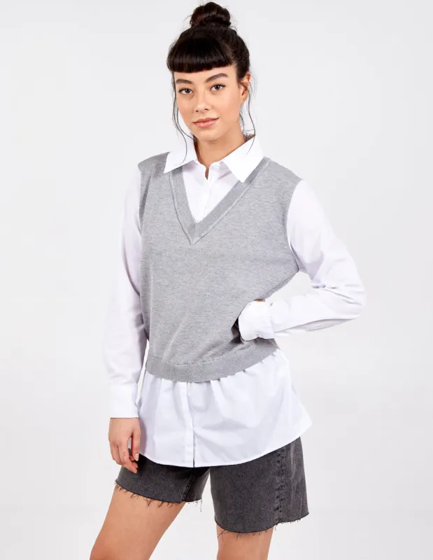 2 in 1 Knit Vest & Collared Shirt Top sold by Blue Vanilla