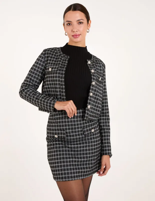 Collarless Boucle Button Front Jacket sold by Blue Vanilla