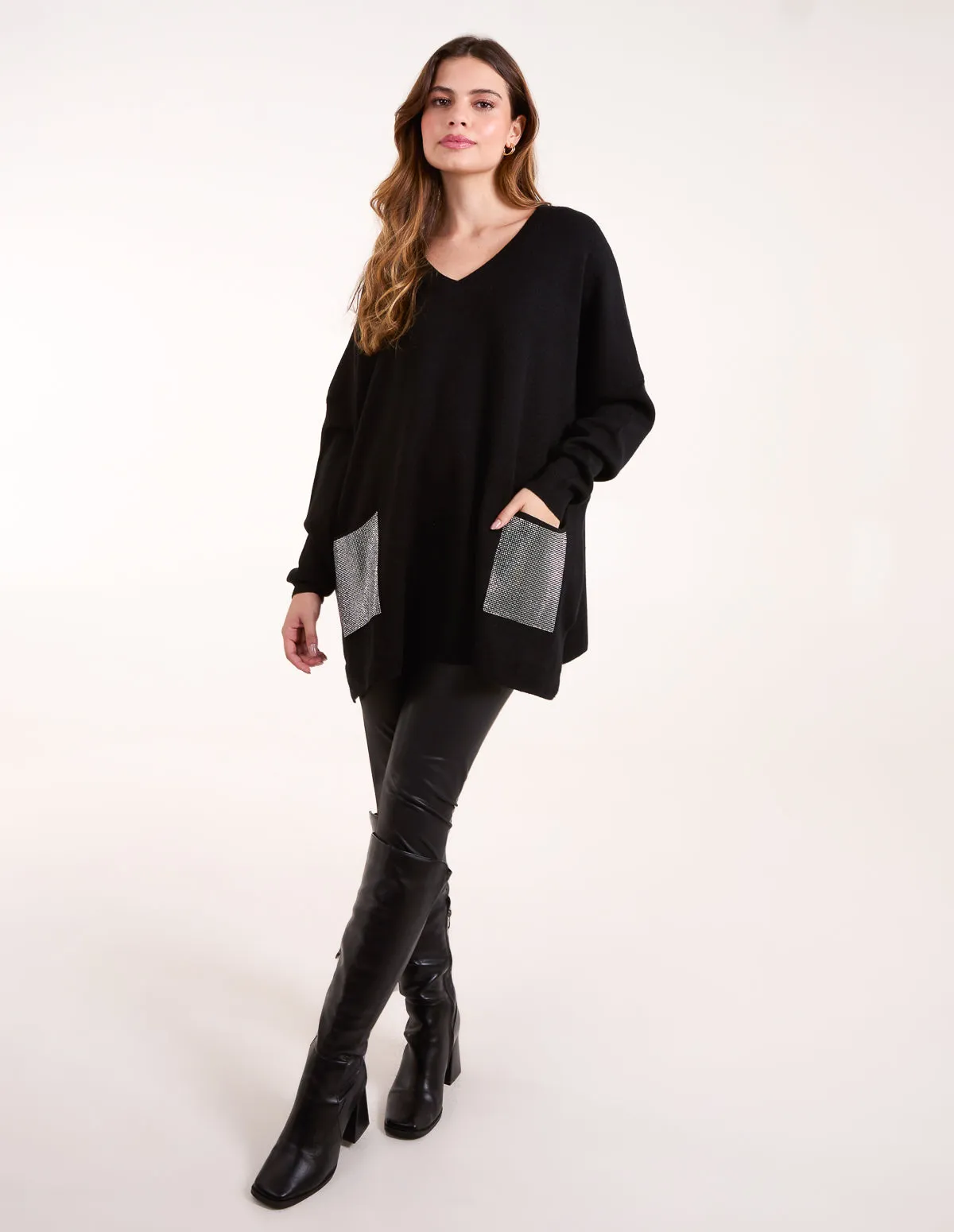 V Neck Embellished Pocket Jumper sold by Blue Vanilla product image thumbnail 2