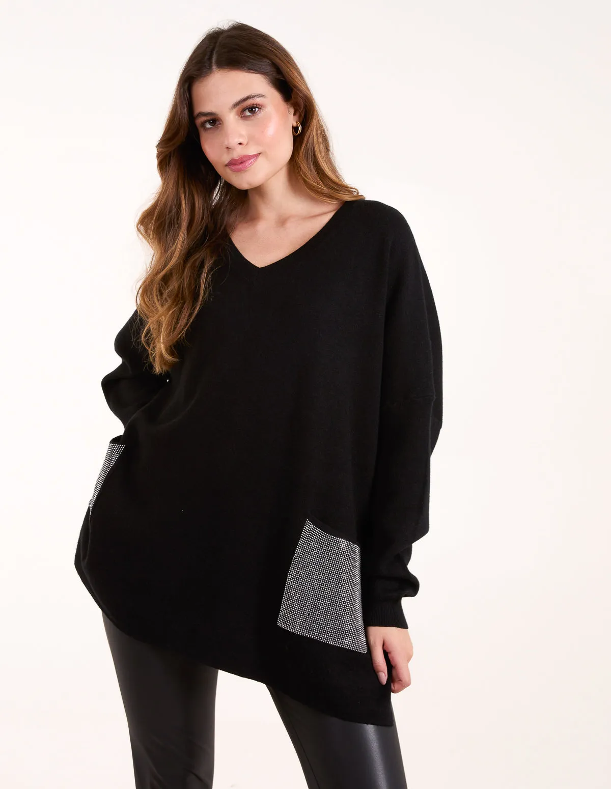 V Neck Embellished Pocket Jumper sold by Blue Vanilla