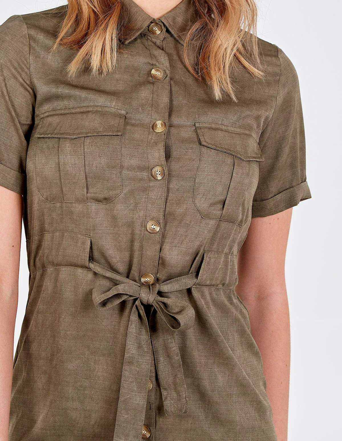 Button Front Tie Waist Shirt Dress sold by Blue Vanilla product image thumbnail 3