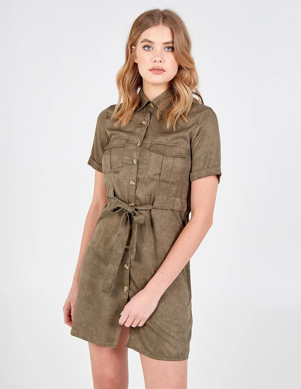 Button Front Tie Waist Shirt Dress sold by Blue Vanilla product image thumbnail 2