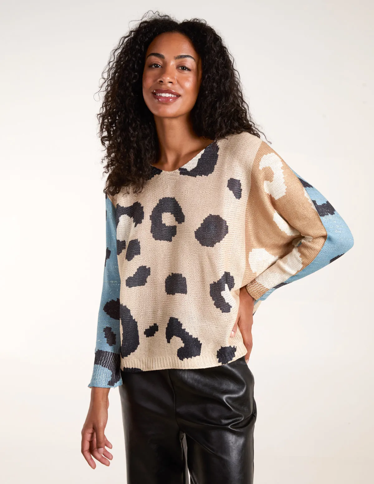 Colour Block Leopard Fine Knit Jumper sold by Blue Vanilla