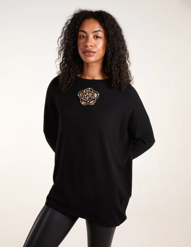 Cut out Flower Pearl Details Jumpers sold by Blue Vanilla