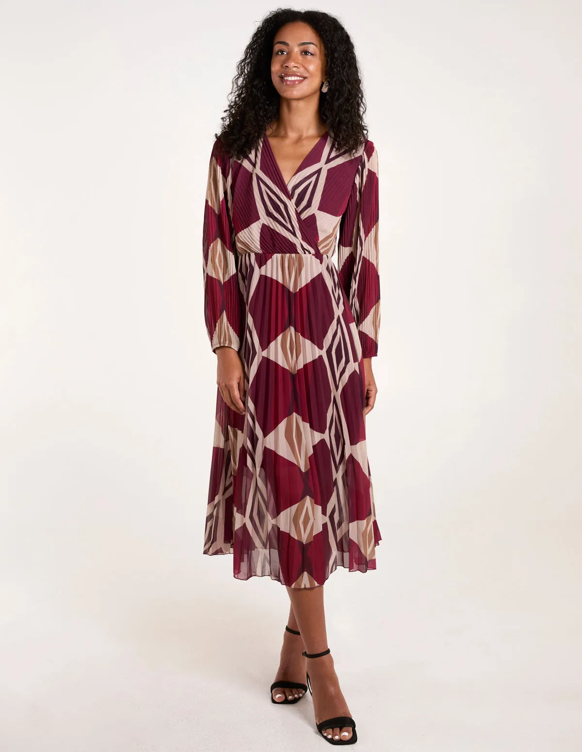 Wrap Front Pleated Geometric Maxi Dress sold by Blue Vanilla