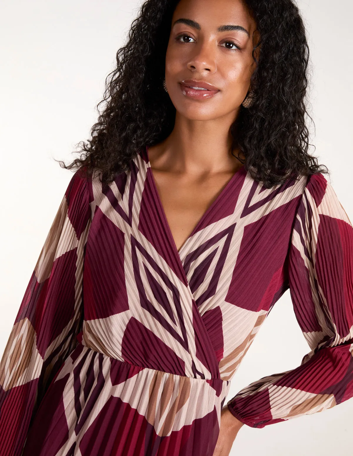 Wrap Front Pleated Geometric Maxi Dress sold by Blue Vanilla product image thumbnail 2